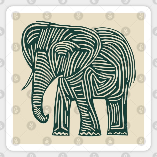 Majestic Elephant Linocut Art in Tribal Style Sticker by TuncGK